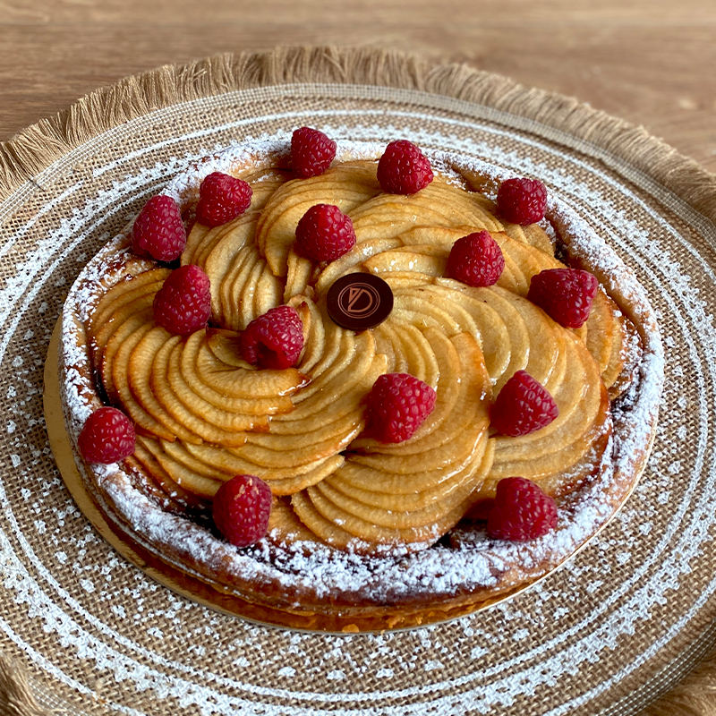 Tarte fine pommes et framboises